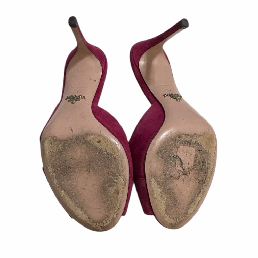 Prada Fuchsia Suede Crisscross Heeled Mules Size 37 - Picture 10 of 11